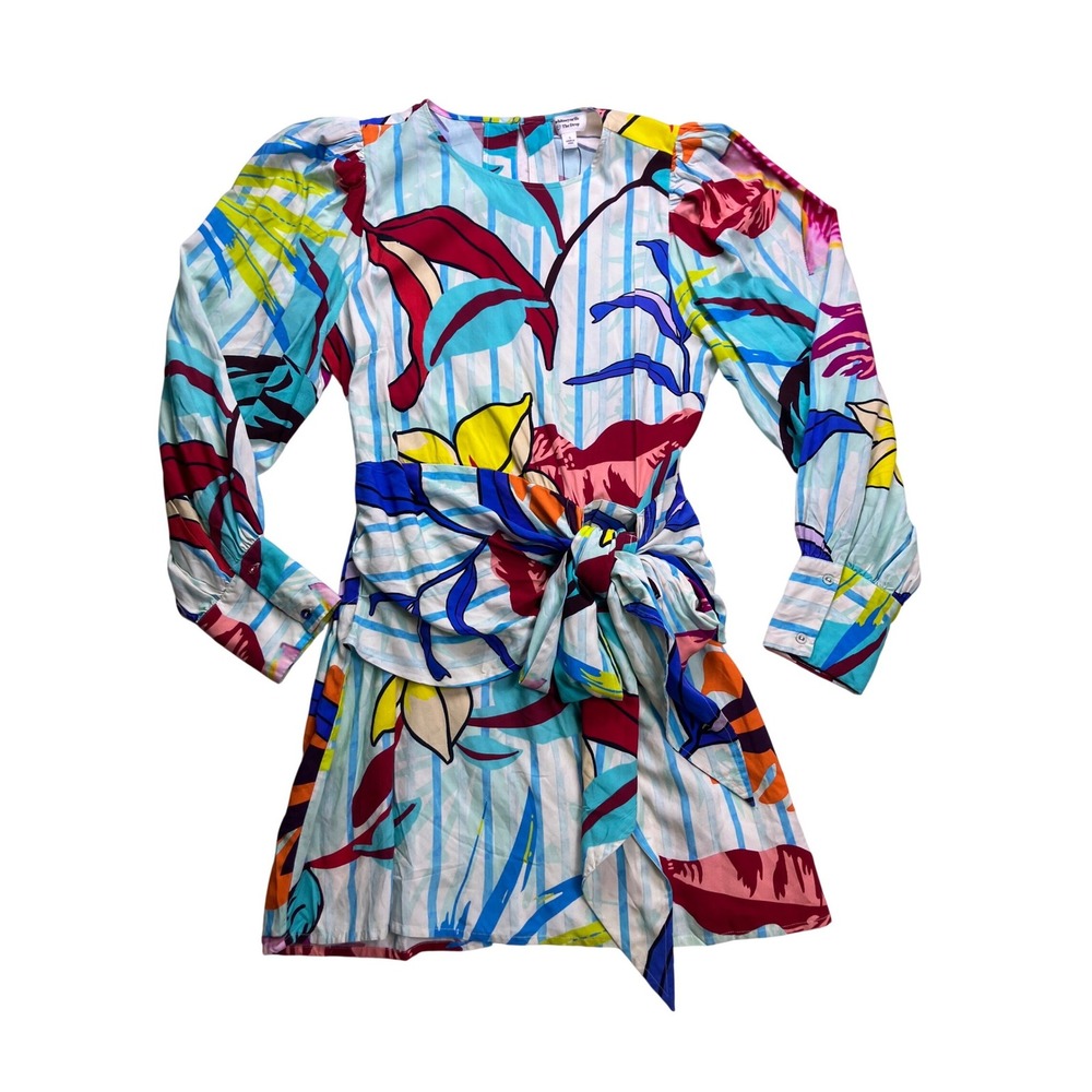 Whitney Rife x The Drop Mini Dress‎ Womens L Multicolor NWT Floral Long Sleeve